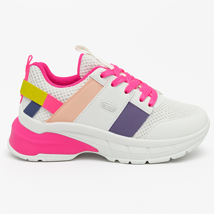 Chunky sneaker i hvid mesh med farvede detaljer og kraftig sål