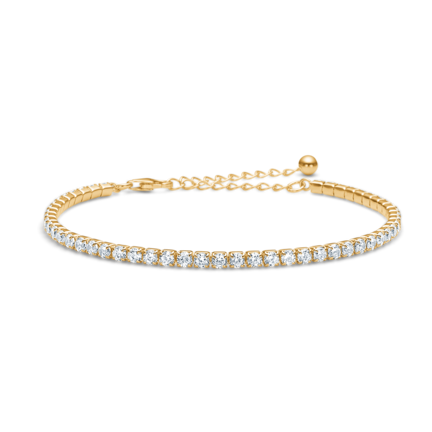 Tennis bracelet made of 925 pure sterling silver plated with 18 karat gold plating with white zirconia.