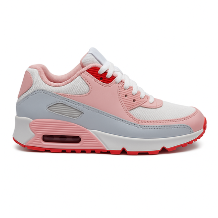 Damesneaker i pink, hvid og grå med rød sål og air-detalje