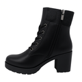 Sort ankelstøvle med blokhæl, snørelukning og lynlås