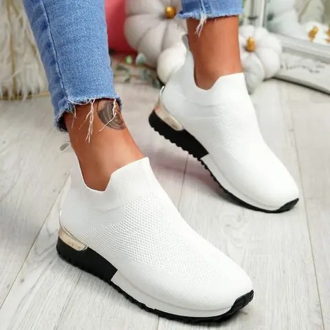 Hvide sneakers i elastik kvinder