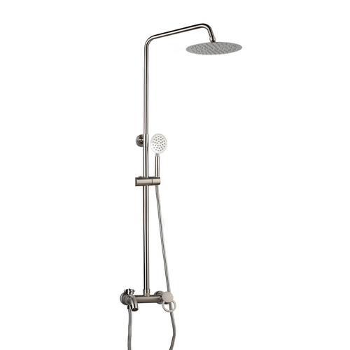 Udendørs bruser med håndbruser i børstet nikkel finish - koldt og varmt vand