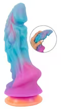 Farverig fantasy dildo 21,5 cm med realistisk struktur og sugekop