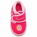 Disney Cinderella pink hjemmesko til piger med prinsessemotiv, hjerter og velkrolukning.