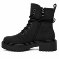 Dame combat boot sort i nubuck-look med grov sål