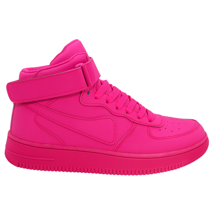 Dame high-top sneaker i fuchsia pink med velcro og kraftig gummisål