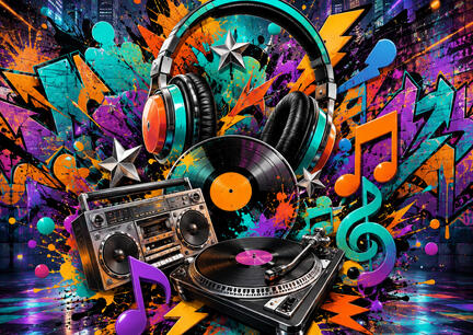 K-pop sukkerprint A3 med urban DJ-graffiti til stor festkage