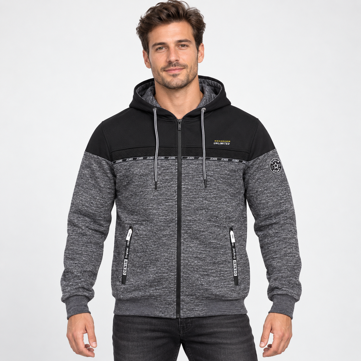 Grå Herre Fleece Sweatjakke - L