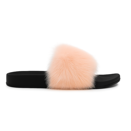 Dame slippers med ferskenfarvet faux fur rem og sort sål