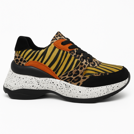 Chunky sneaker med leopard- og tigerprint og kraftig sål