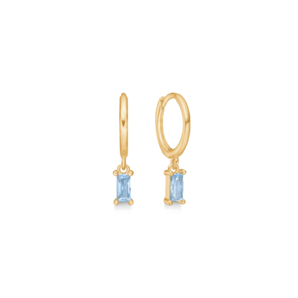 Blue Infinity Earrings - Gold plated small hoops with blue zirconia stones