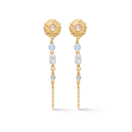 Urchin Elegance øreringe udført i 925 ren sterlingsølv belagt med en slidstærk forgyldning i 18 karat guld, isat farvede zirkonia & perler.