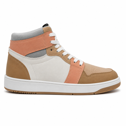 Dame midt-top sneaker i hvid, beige og rosa – sporty look