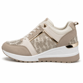 Beige dame sneaker med monogram og gulddetaljer
