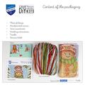 Indhold i Vervaco Gingerbread Guy pude-broderikit: håndmalet canvas, farvet garn, mønster, nål, vejledning.