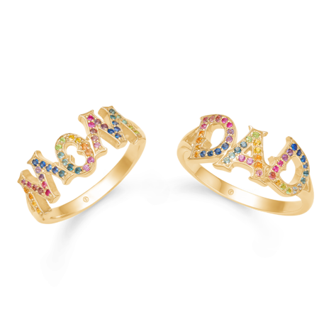 WOW/MOM ring i 14 karat guld med ægte sten | Mads Z