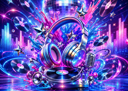 K-pop sukkerprint A3 med neon musikmix til stor festkage