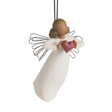 Willow tree ornament - With love engel - Engel der holder stort rødt hjerte