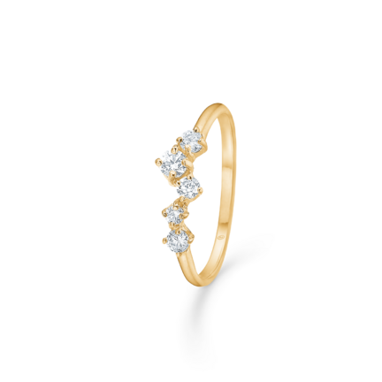 Oblique Ring - Gold plated ring in 18 ct gold with white zirconia stones