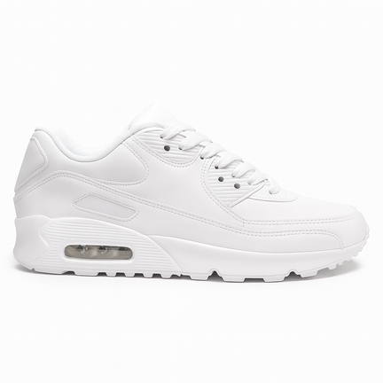 Hvid herresneaker med synlig luftdæmpning i sålen