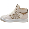 Beige og hvid high-top damesneaker med mønstret side og velcrolukning