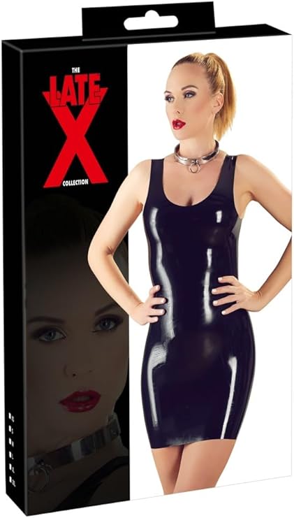 Sort latex catsuit med åbne buste-udskæringer