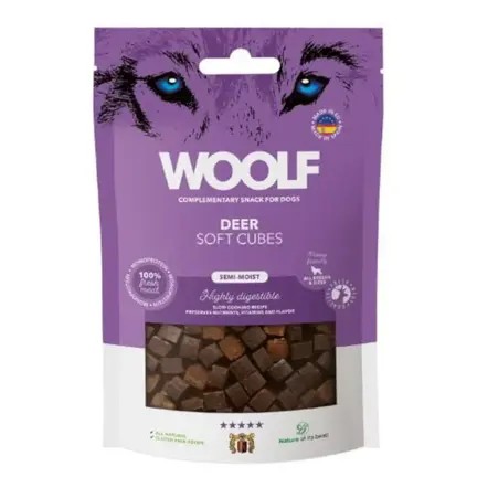 WOOLF Semi-Moist Soft Cubes Deer | Produceret i Spanien | Bløde Hundegodbidder med Hjortekød