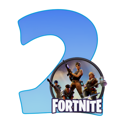 Rundt Fortnite sukkerprint med blåt 2-tal og heltegruppe