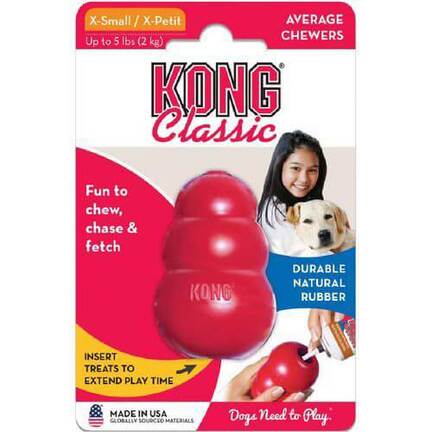 Kong Classic (X-Small): Til den mindst hund med medium tyggeglæde! Holdbart og stimulerende Kong hundelegetøj.