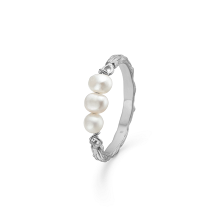 Sea Ring - Sterling silver ring with texture and organic cultured pearls.