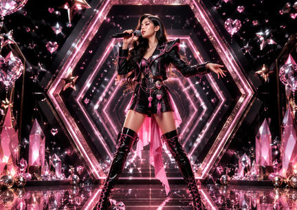 K-pop sukkerprint A3 med pink neonsolodanser til stor festkage