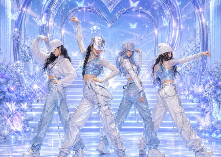 K-pop sukkerprint A3 med isblåt dansehold til stor festkage
