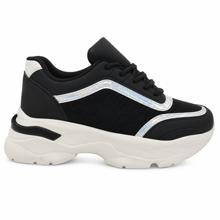 Chunky Sneakers i Sort med Hvide og Sølvdetaljer – Trendy