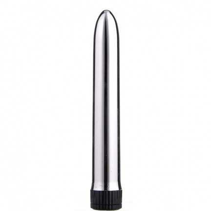 18 cm sølv vibrator med sort bund – klassisk sexlegetøj i stilrent design.