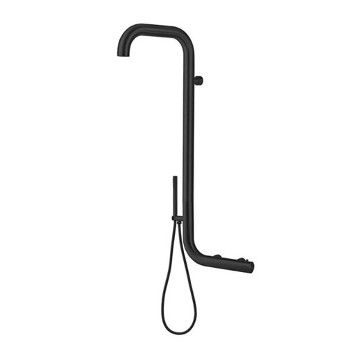 Sined ARBOREA NERA - Væghængt udendørs bruser i rustfri stål/sort med håndbruser - koldt og varmt vand