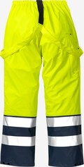 Bagsiden af vores Hi-Vis Gul/Marine Regnbukser kl.2 2625 RS. Maksimal synlighed og komfort.