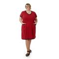Rød polka prikket kjole, i plussize, kjole med prikker til store piger, polka prikket kjole i stor størrelse.