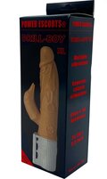 Beige G-punkts- og klitorisvibrator med buet design og riller