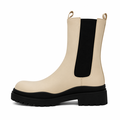 Beige dame chunky støvle med sort elastik – moderne design