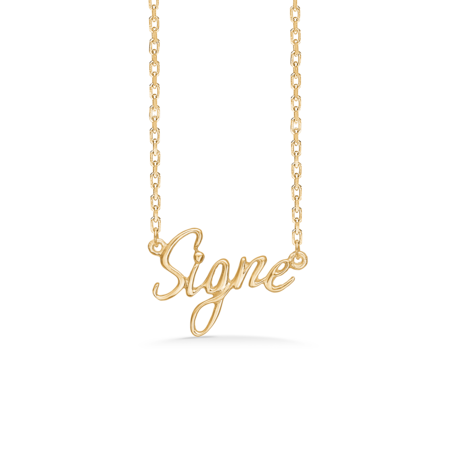 Name Tag Signe is made of 925 pure sterling silver plated with a durable 18 karat gold plating.