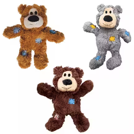 KONG Wild Knots Bear – assorteret hundebamse med lyd og reb i kroppen