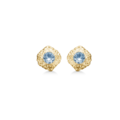 Wild Cliff earrings made in 925 pure sterling silver with a durable coating of 18 karat gold plating set with beautiful ocean blue zirconia.
