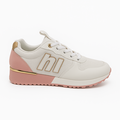 hvid og rosa damesneaker med gulddetalje og sporty sål