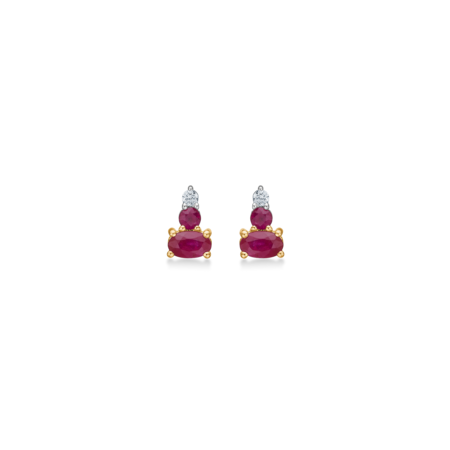 Ruby Love earrings in 14-carat gold with rubies and 0.05 ct. brilliant-cut diamonds, W.SI