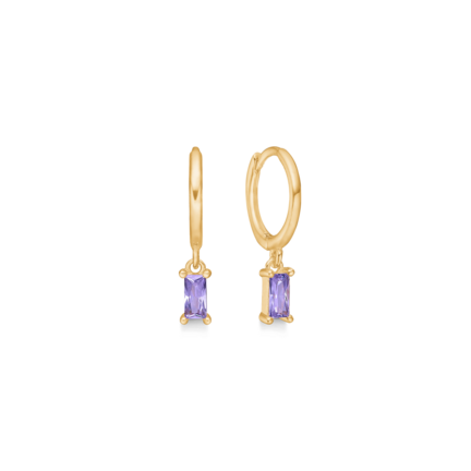 Purple Infinity Earrings - Gold plated small hoops with purple zirconia stone