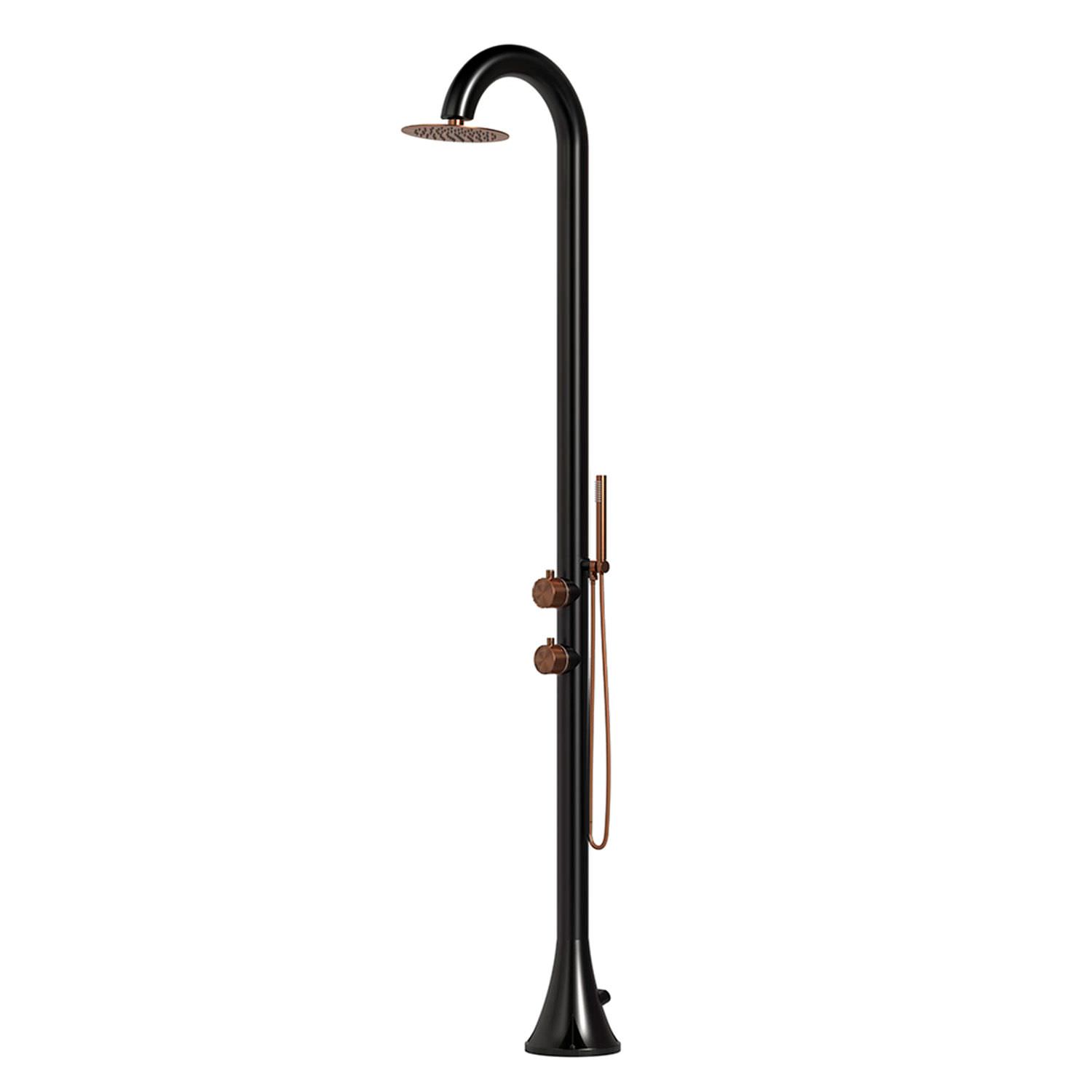 Sined LUNA DUO NERA ORO ROSA – Freistehende Außendusche aus AISI 316L Edelstahl – Schwarz/Kupfer – Handbrause – Warm- und Kaltwasser