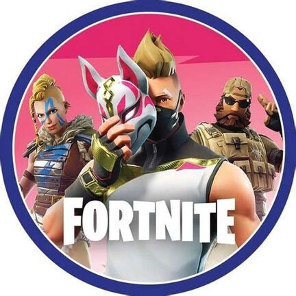 Rundt Fortnite sukkerprint med maskeret heltehold og logo