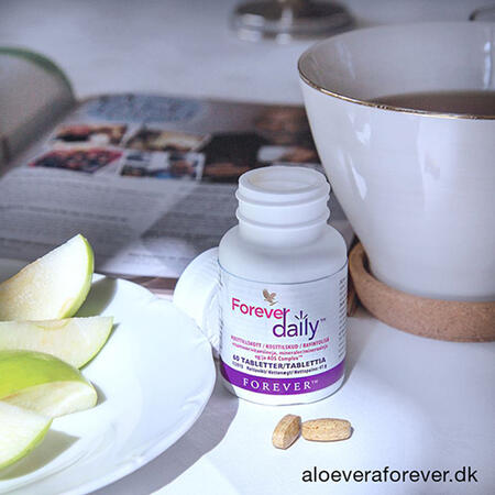 Forever Daily multivitamintabletter med vitaminer og mineraler, Aloe vera, lycopen, coenzym Q10 og frugt- og grøntsagsmiks
