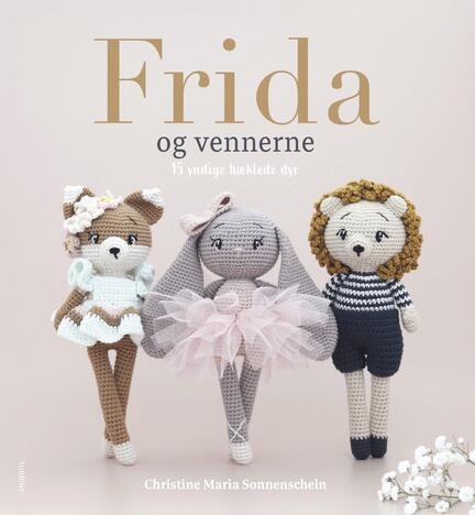 forside paa bogen frida og vennerne af Christine Maria Sonnenschein viser 3 haeklede dyr