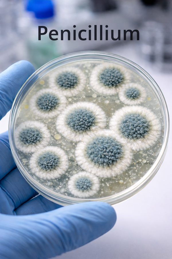 Billedet viser hvordan skimmelsvampen Penicillium ser ud